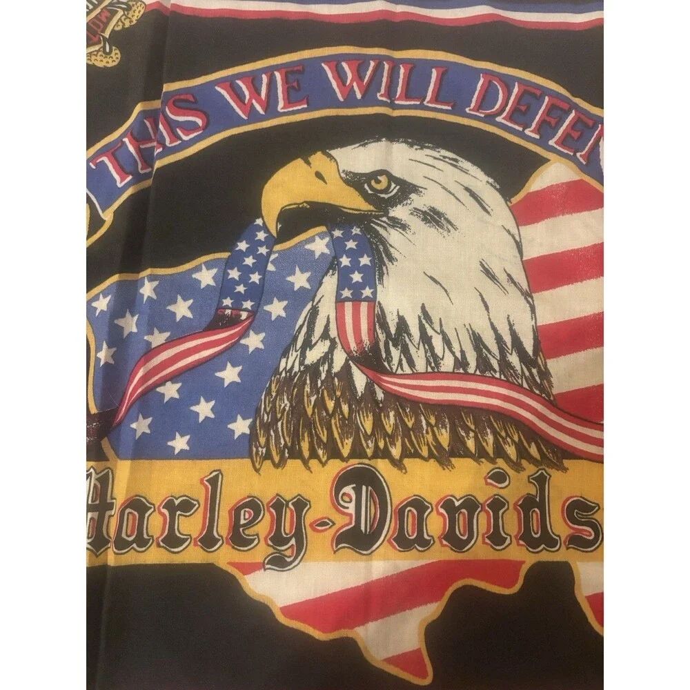Vintage 1980’s Harley Davidson Bald Eagle Bandana Handkerchief, 3D Emblem